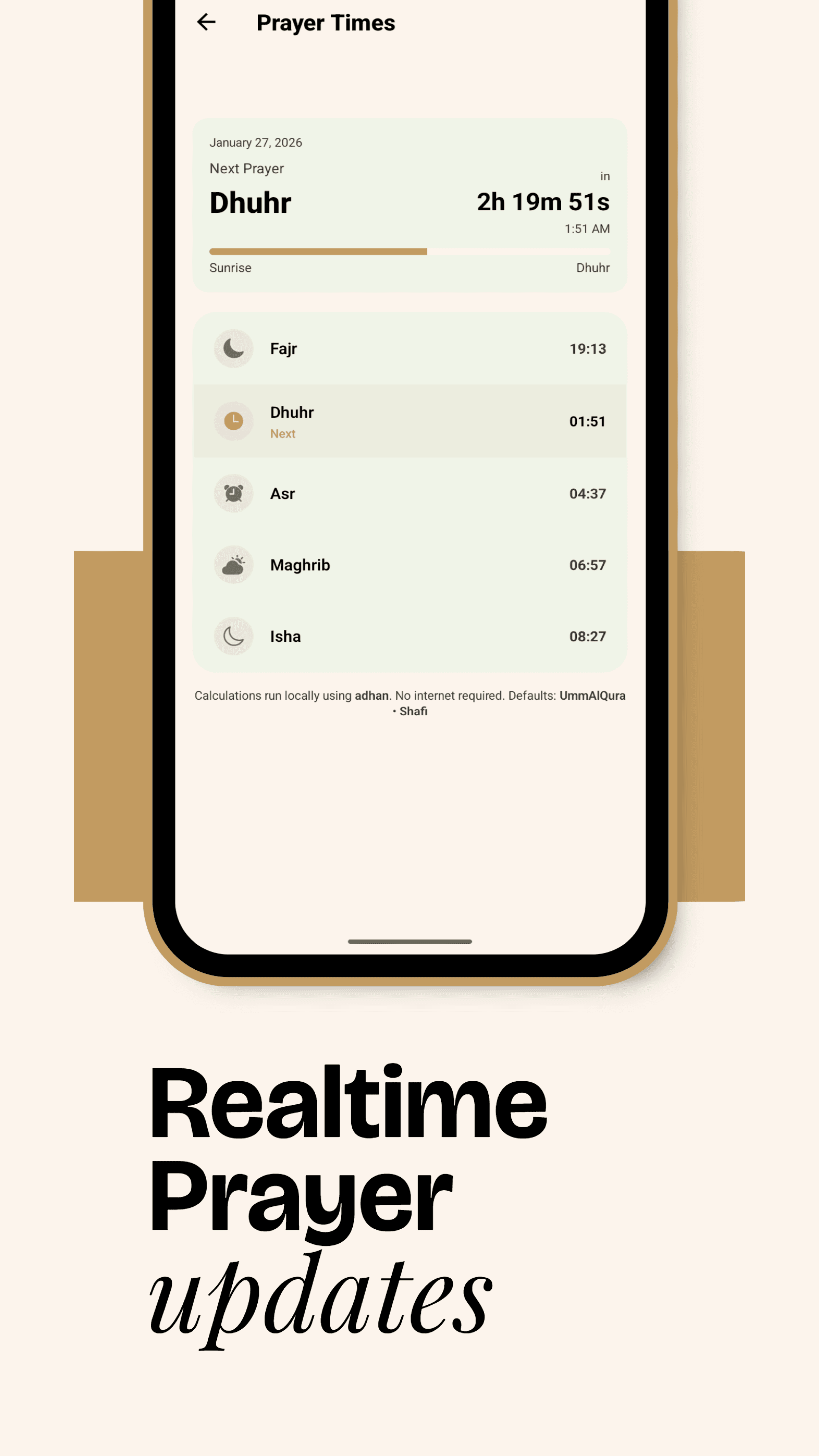 Artificial Mufti Prayer Times screen